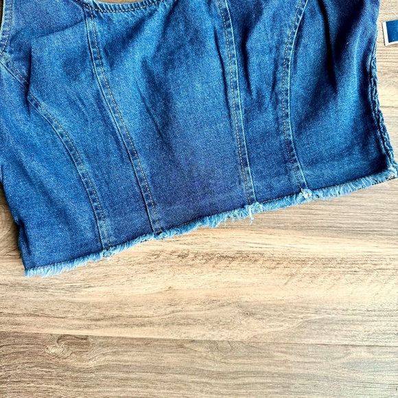 NWT Lone Star Blue Denim Corset Crop Top Smocked Back & Front Raw Hem  – Size M - Picture 6 of 8